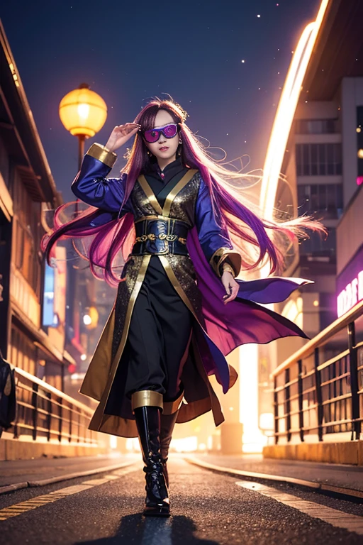 3860 Cyberpunk Year(masterpiece,HD,Ultra HD,32k lotus root starch)Gradient purple flowing long hair,autumn pond, lotus root starch color, ASİAN (Michiko), (silk scarf), fighting stance, looking at the ground, orange gradient scarf, ((Thick frame reflective jade windproof goggles))Floating bright purple, Fire cloud gold headdress, Chinese long-sleeved gold silk garment, (Abstract ink splash:1.2),mars background,Windproof goggles,lotus(realistically:1.4),Gradient purple hair,Smoke on the road,The background is very ivory white and pure, high resolution, DetailsWindproof goggles, RAW photos lotus root starch, Sharp Re, Nikon D850 film photo by Jefferies Lee 4 Kodak Portra 400 camera F1.6 guns, rich and colorful, Super real、Vivid textures, dramatic lighting, Unreal Engine Art Station Trend, Silicon Nest 800,Bright purple flowing hair,Windproof goggles