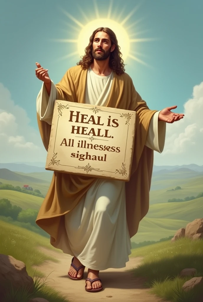 Jesus avec un pancarte ecrit i can handle all your illnesses