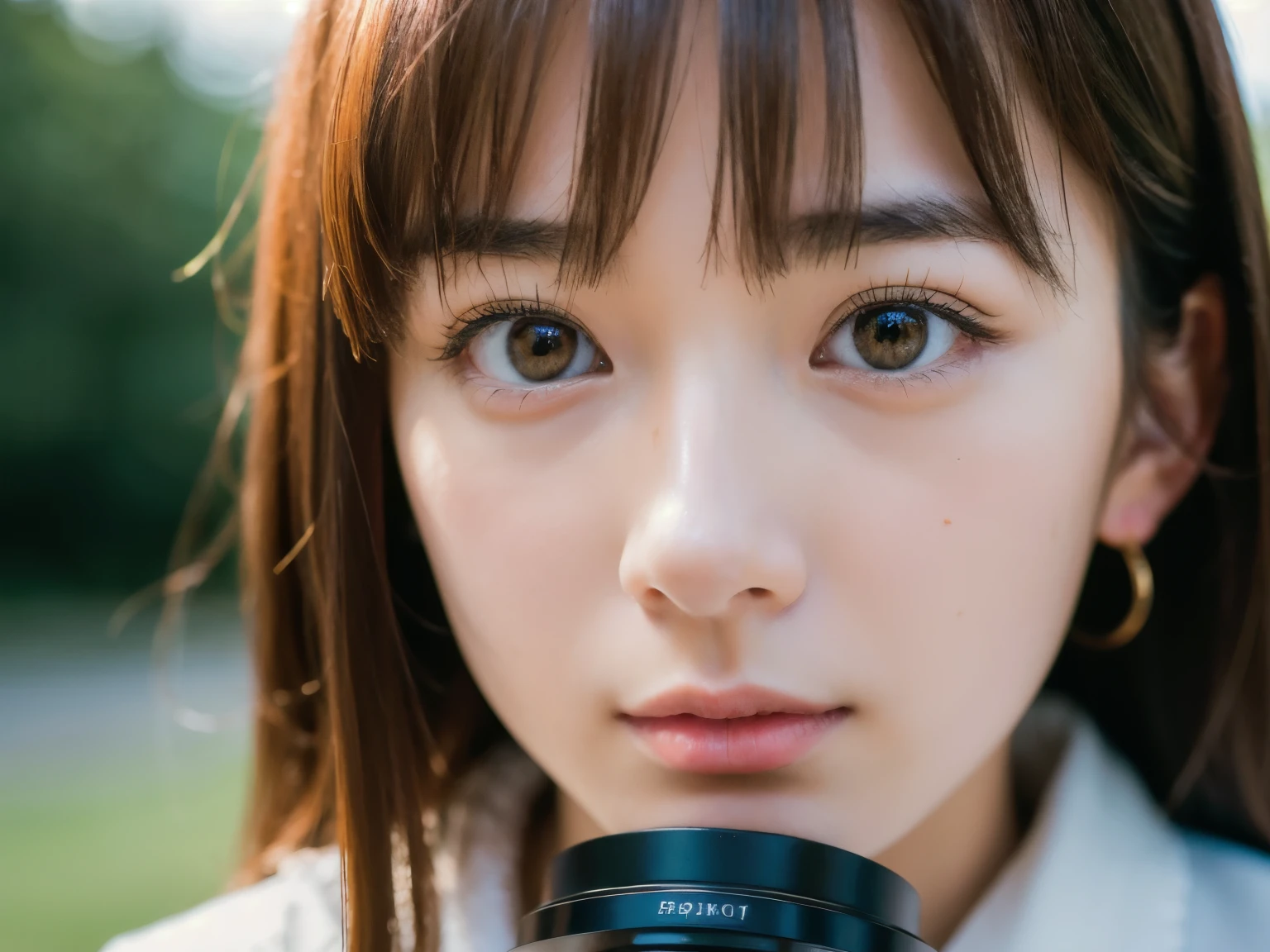 You are a professional photographer。masterpiece、８K、Highest quality, Soft Light, Ultra-high resolution, (Realistic:1.4), RAW Photos,24 years old Japanese, alone, cute, bangs、(pupil, Light in your eyes),  Beautiful face in every detail, (Small box),(High resolution detail of human skin texture)、Postman
、、(Portraiture)