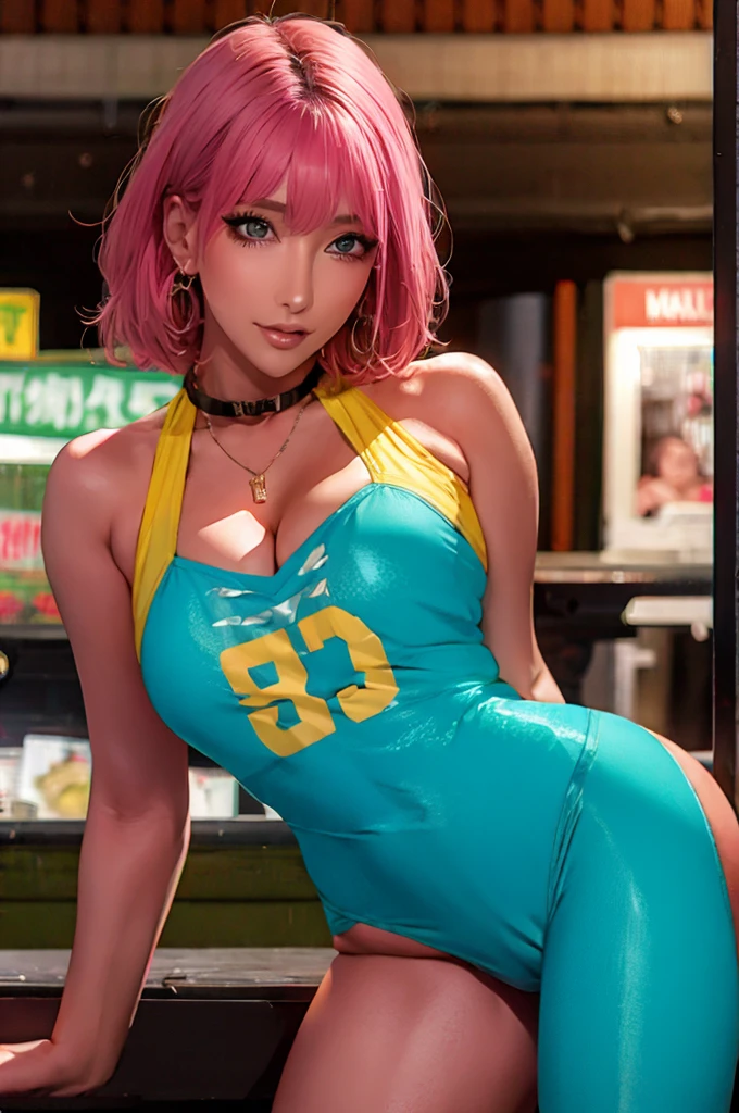 (Highest quality), Realistic, Gal,Sea of night,Night seaside,Full body,(((Big Breasts:1.2))),Sweat in the valley,Wet body,Masterpiece,Accurate human anatomy,Realistic expression,,Highly revealing,(short hair,Sharp bangs)Black panties,Fleshy crotch,(((Highest quality,Highest quality,8k images)))Pink Hair,Sexy pose,Evangelion Cosplay(Plug Suit)