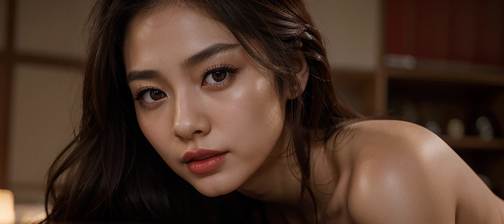 Highly Detailed Beautiful Japanese Girl, Cinematic, Cinematic Light, Realistic, Highly Detailed Face, Highly Detailed, Realistic Appearance, Lifelike, Realistic Girl, Highly Detailed Hair, medium long shot, wearing doctor, wearing red lipstick, indor