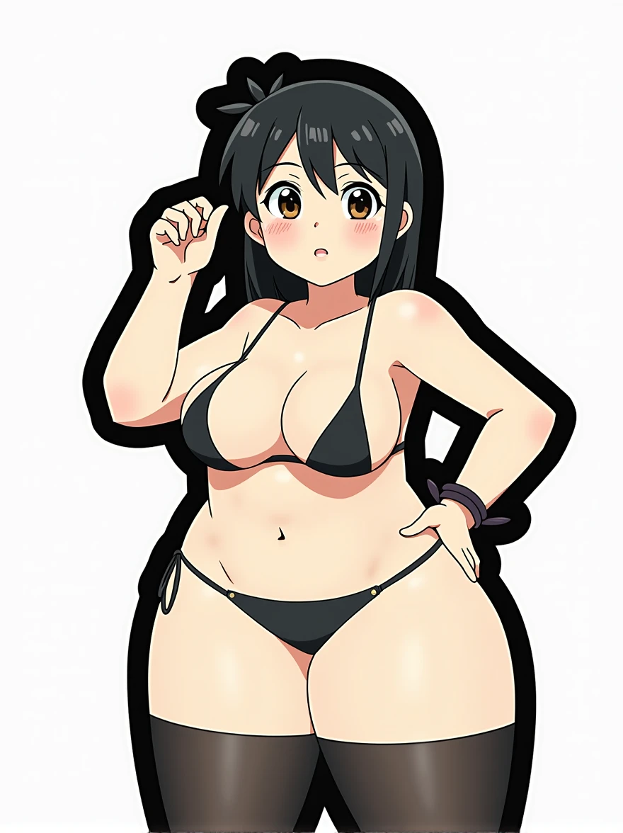 anime girl in a bikini posing for a picture, , thick black lineart, oppai proportions, thicc, full body portrait of a short!, cel shaded anime, anime moe artstyle, thick lineart, oppai, cel - shaded art style, cel shaded!!!, full body!!, she has a jiggly fat round belly