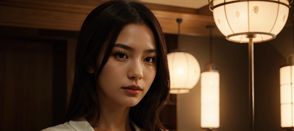Highly Detailed Beautiful Japanese Girl, Cinematic, Cinematic Light, Realistic, Highly Detailed Face, Highly Detailed, Realistic Appearance, Lifelike, Realistic Girl, Highly Detailed Hair, medium long shot, wearing doctor, wearing red lipstick, indor