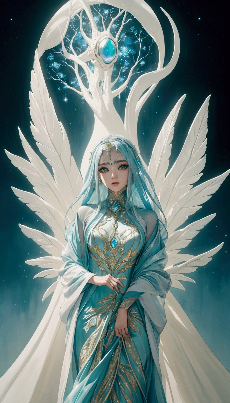 In a mesmerizing display of extraterrestrial fashion, a luminous being adorned in iridescent robes commands attention. The subject of this oil painting is a captivating alien figure, its ethereal presence captured on canvas. Brilliant hues of electric blues and shimmering greens dance across the garment, radiating otherworldly elegance. The intricate details of the outfit showcase a masterful brushstroke technique, revealing the artist's meticulous craftsmanship. Through the subtle interplay of light and shadow, the image comes alive, inviting viewers to marvel at the artist's skill and the beauty of this alien-inspired fashion