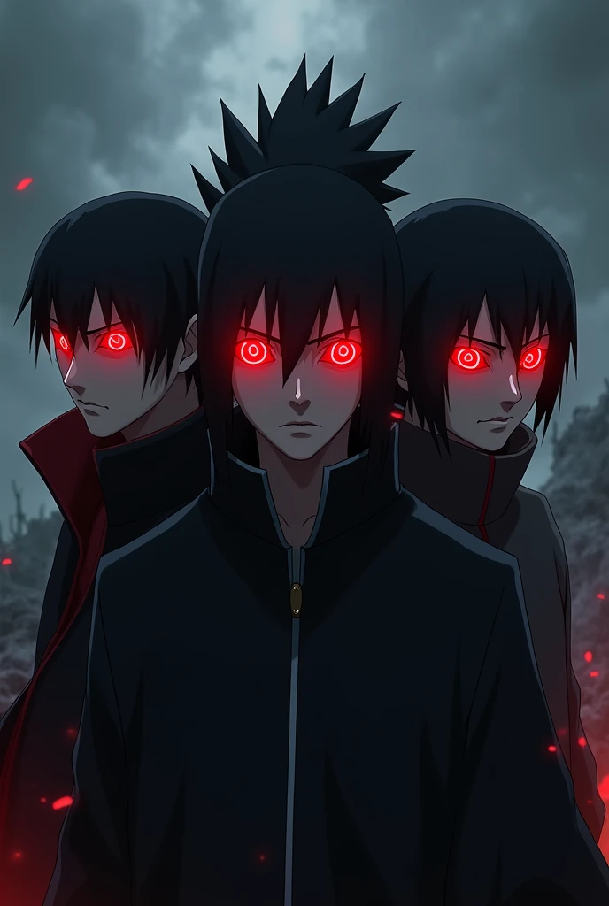 Madara,Sasuke,Itachi And Obito with red glowing sharingans
