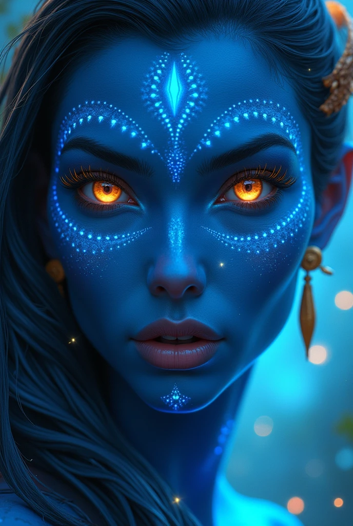 Give me a very beautiful Na'Vi woman. Focus on the face
