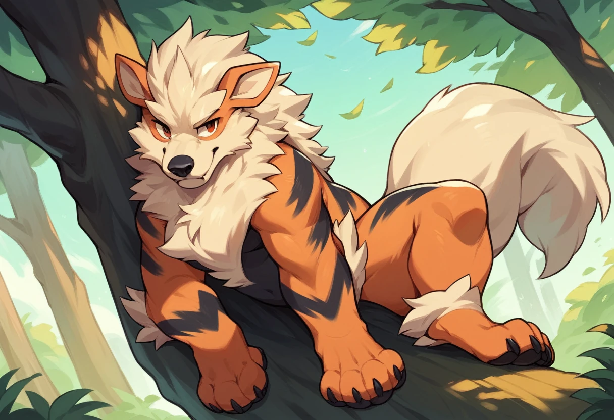 Arcanine,male,fluffy,balls,sheath, knot,feral,rising one leg,thick leg,streching