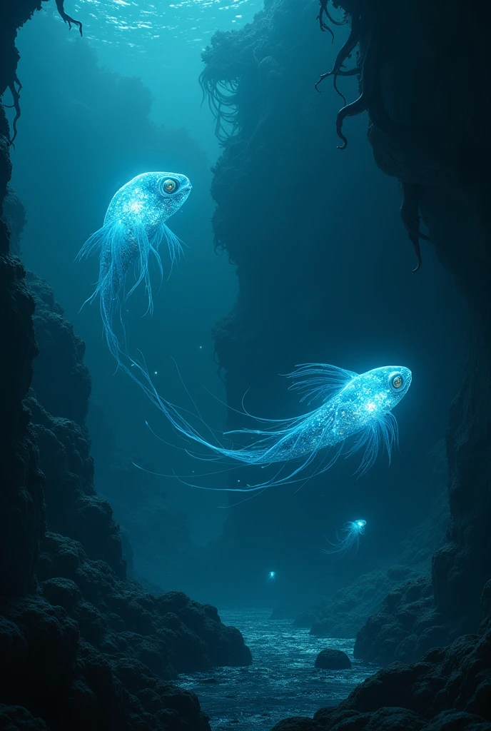 Bioluminescent Ocean、Transparent creatures、Dark Deep Sea、myth、Creatures、monster、big