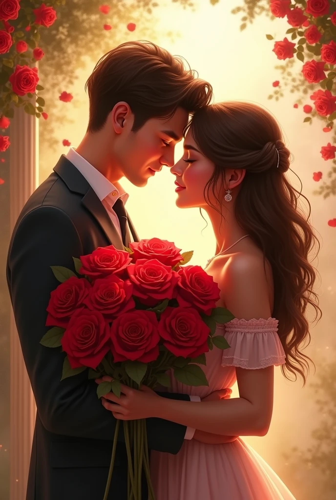 প্রেমিকাকে গোলাপ ফুল দিচ্ছে