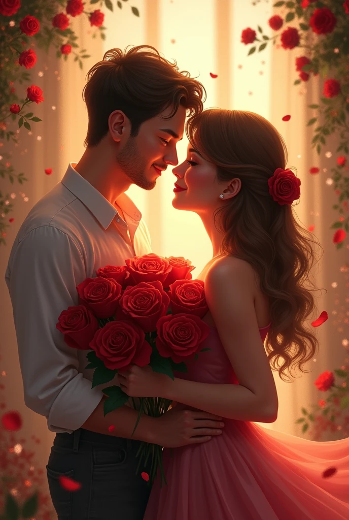 প্রেমিকাকে গোলাপ ফুল দিচ্ছে 