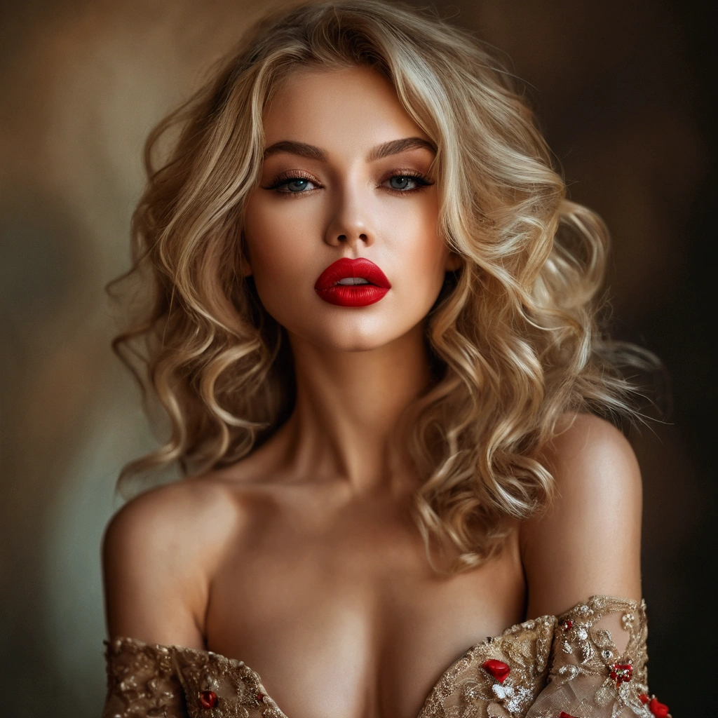 a close up of a woman with a red lipstick and a dress, beautiful blonde woman, photo of a beautiful woman, beautiful model girl, gorgeous beautiful woman, beautiful female model, karol bak uhd, gorgeous woman, blonde beautiful young woman, beautiful blonde girl, a gorgeous blonde, sexy red lips, beautiful model, jaw-dropping beauty, attractive woman, blonde woman