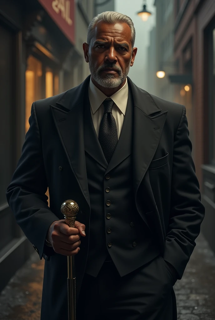 Black Mafia man with cane 50 years old gay