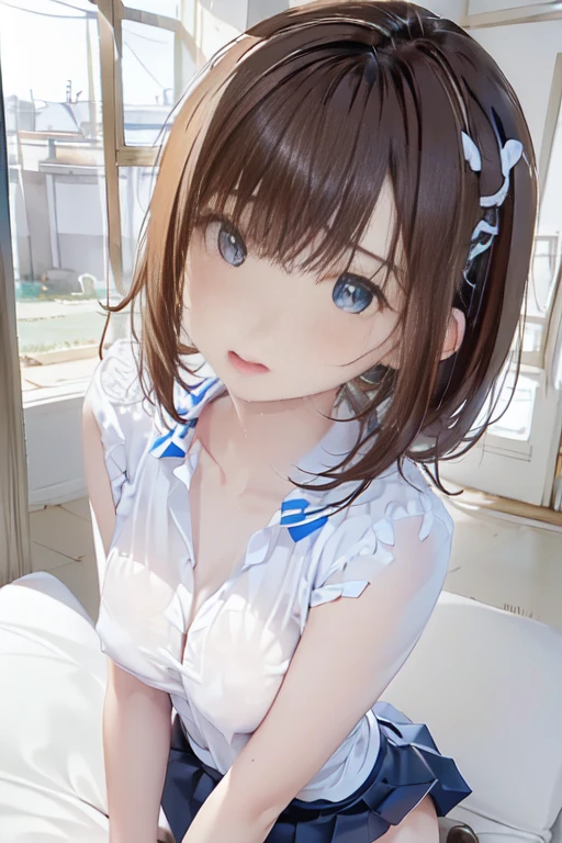 Browsing Caution,((Highest quality)),((masterpiece)),(detailed),((Anatomically correct)),((detailedな説明)),Shooting from the side,Sexy,Focus on the chest,((Ahegao)),((In the bedroom)),Nasty female nurse,((Wear glasses)),Very small breasts,Skinny body,Black hair ponytail,Taking off clothes,((Nipples are exposed)),((Panties are exposed)),boots,Get on all fours on the bed,