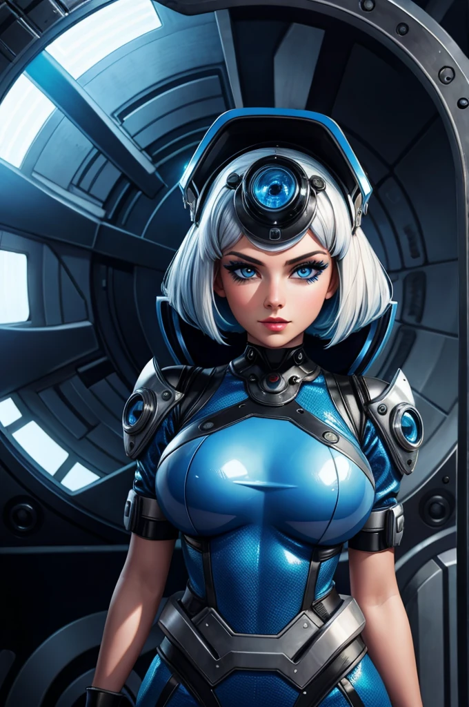 Blue eyes, bionde, futuristic outfit, Atompunk