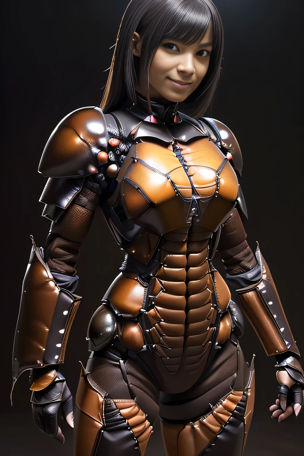 (high resolution,masterpiece,best quality,extremely detailed CG, anime, official art:1.4), realistic, photo, amazing fine details, all intricate, gloss and shiny,awesome many layers, 8k wall paper, 3d, sketch, kawaii, illustration,( solo:1.4), perfect female proportion,villainess, (fusion of dark brown cockroach and lady:1.4), (brown cockroach form lady:1.2), (brown cockroach lady:1.2), (fusion:1.2), (solo:1.4), (evil smile:1.2), muscular, abs, (cockroach brown exoskeleton bio insect suit:1.4), (cockroach brown exoskeleton bio insect armor:1.2), (brown transparency cockroach wing:1.4), (brown cockroach antennae:1.3),