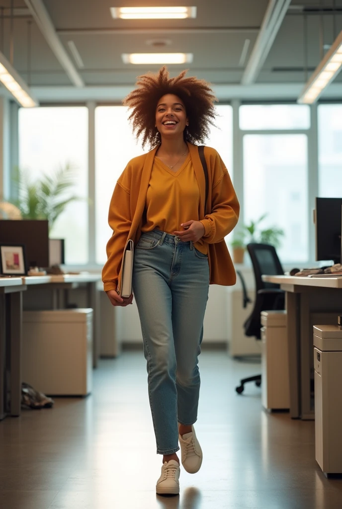 A girl leave her job happily