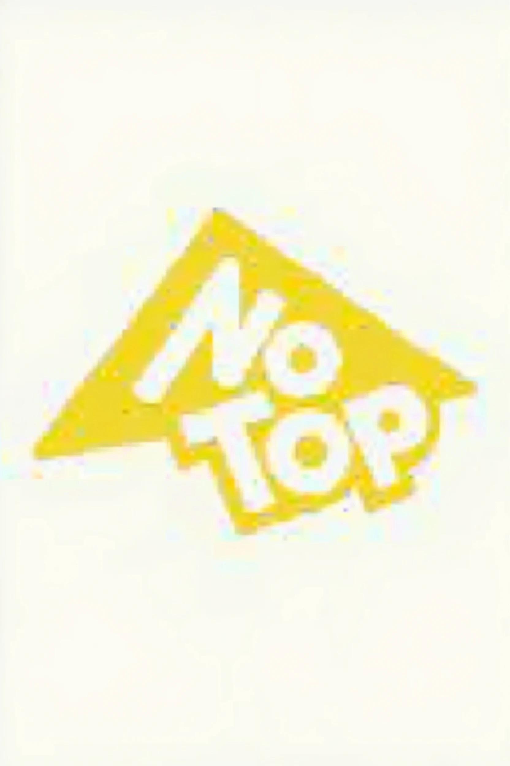 Logo for a TV program with the text "No Top" inside a yellow triangle. A transparent background to overlay the image on different surfaces.