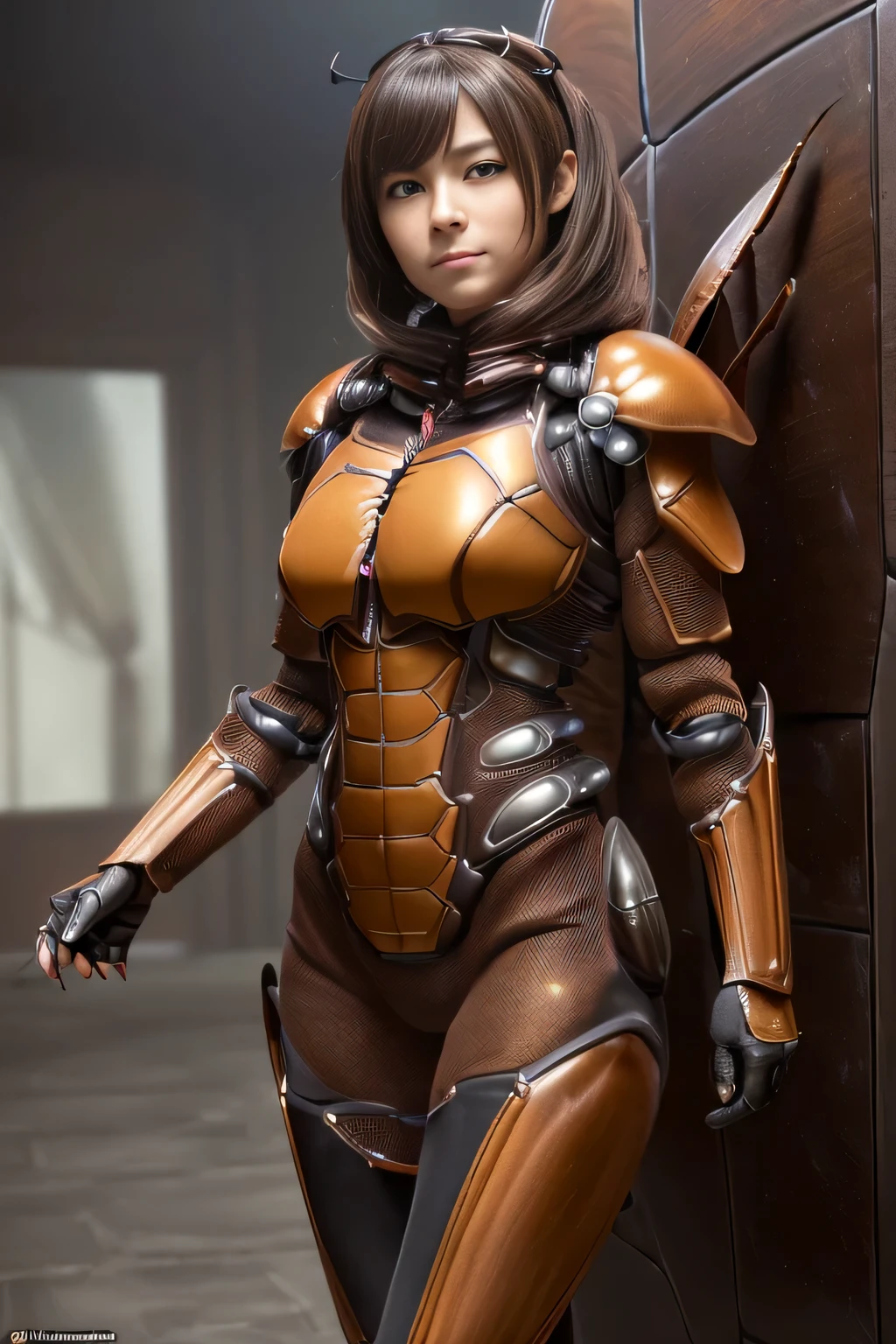 (high resolution,masterpiece,best quality,extremely detailed CG, anime, official art:1.4), realistic, photo, amazing fine details, all intricate, gloss and shiny,awesome many layers, 8k wall paper, 3d, sketch, kawaii, illustration,( solo:1.4), perfect female proportion,villainess, (fusion of dark brown cockroach and lady:1.4), (brown cockroach form lady:1.2), (brown cockroach lady:1.2), (fusion:1.2), (solo:1.4), (evil smile:1.2), muscular, abs, (cockroach brown exoskeleton bio insect suit:1.4), (cockroach brown exoskeleton bio insect armor:1.2), (brown transparency cockroach wing:1.4), (brown cockroach antennae:1.3),