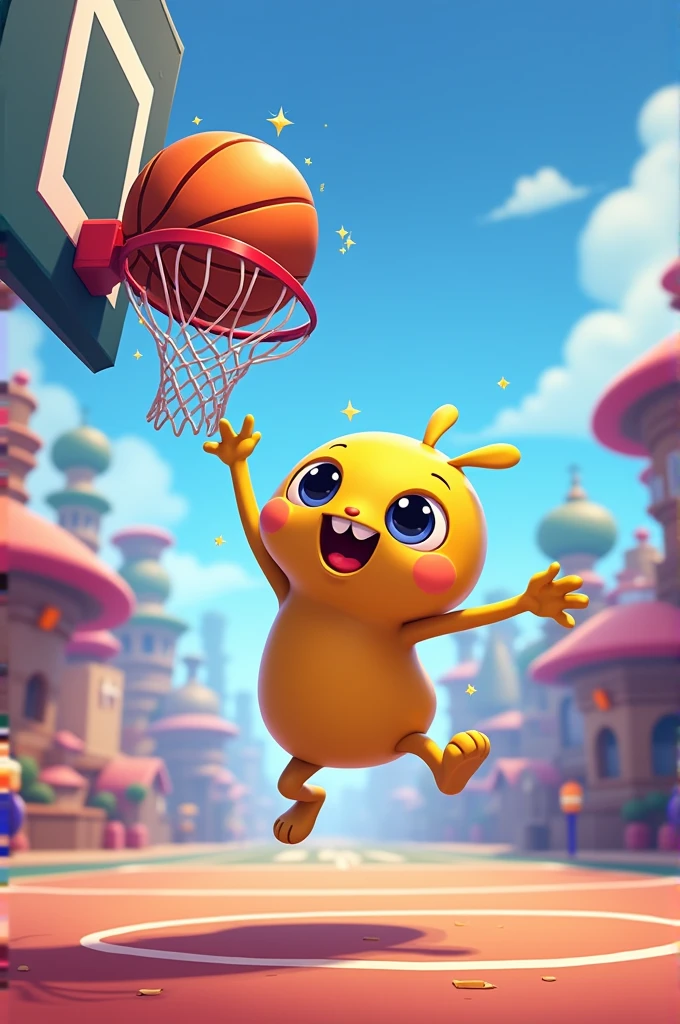 Squeak from Brawl Stars scoring a point in basketball