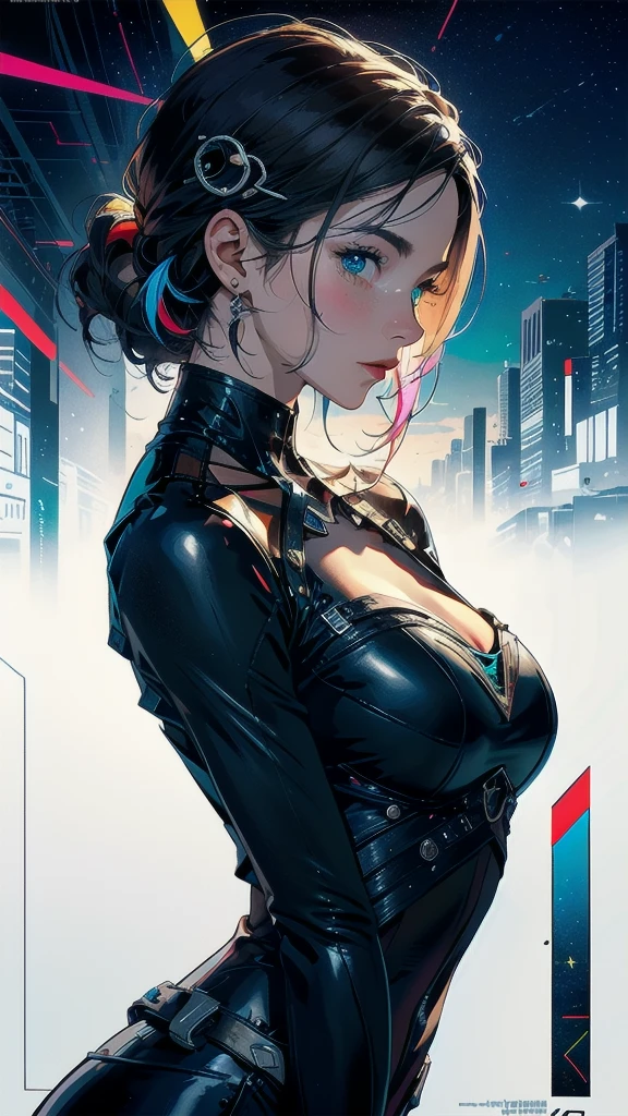 best quality, masterpiece, photographic reality, realistic, very detailed illustrations, beautiful eyes, perfect detail, best lighting, super complex details, ultra-detailed, Dynamic colors, Striking contrast, electric energy, ((synthwave)), beautiful asian woman, blue eyes, bright blue hair, long wavy hair, freckles, pale skin, huge breasts, big smile, wearing racing gear, standing by racing car, at night, (((squating down))), camera from below