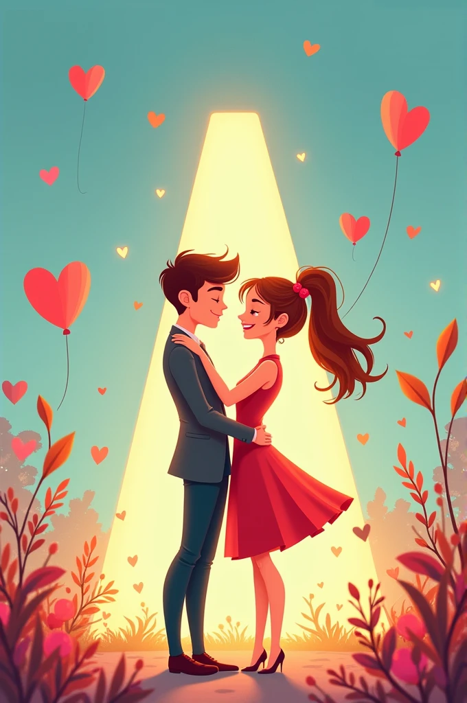 Couple, man and woman, with initials A, in, animated