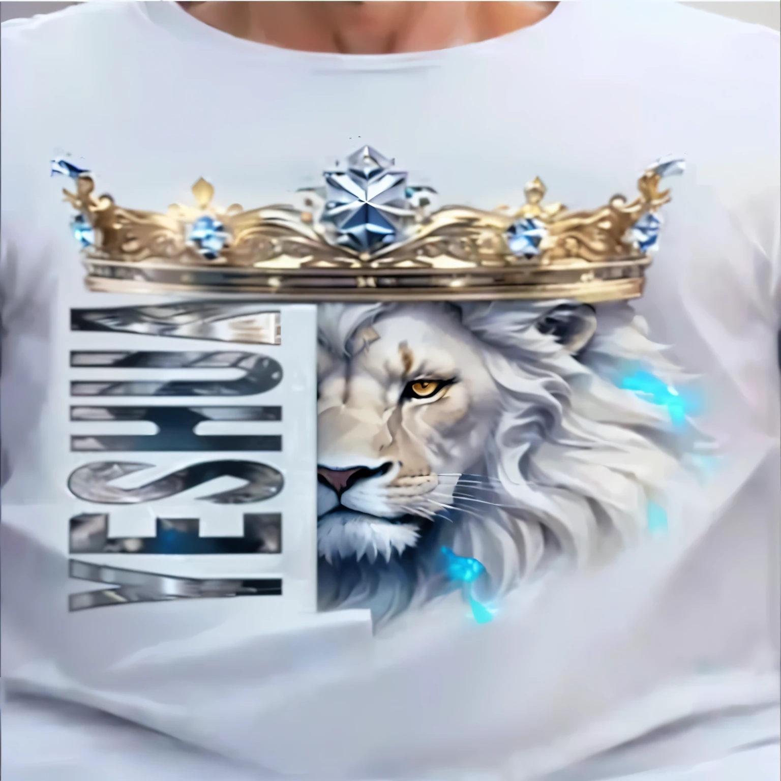 a close up of a man wearing a white shirt with a crown on it, lion with crown, lushious, by Keos Masons, profile pic, 2 d full body lion, by Dechko Uzunov, made with photoshop, liosh, official artwork, realism artstyle, by Maksymilian Gierymski