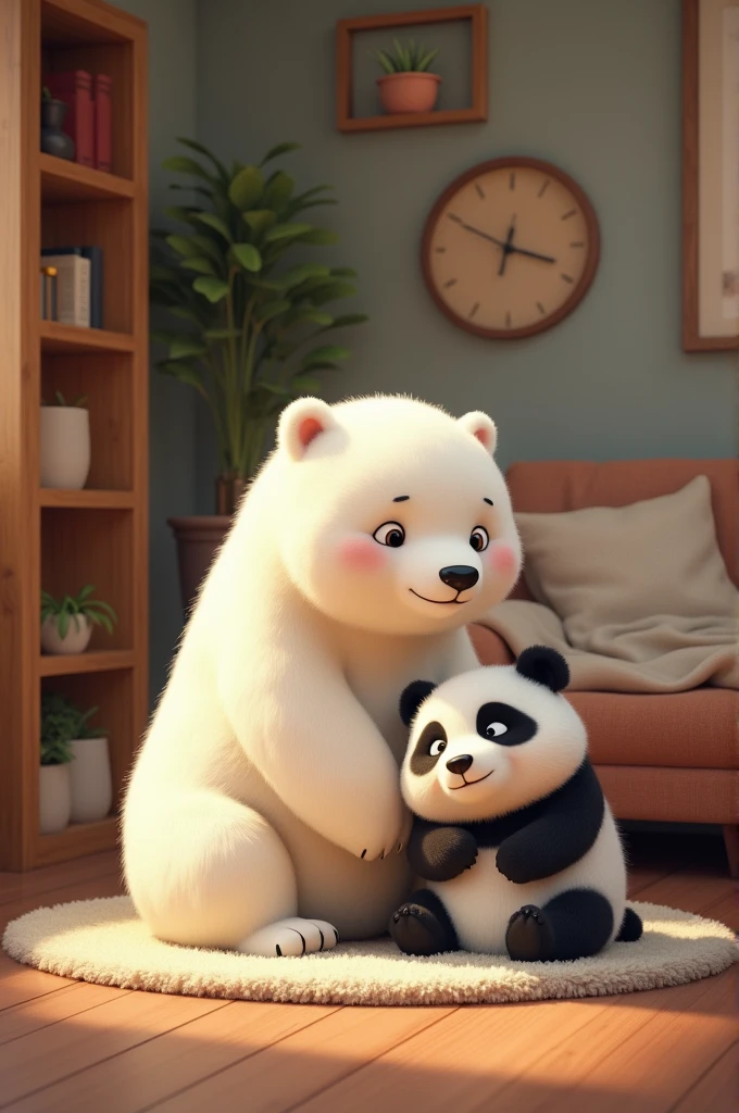 Polar bear and panda in home 