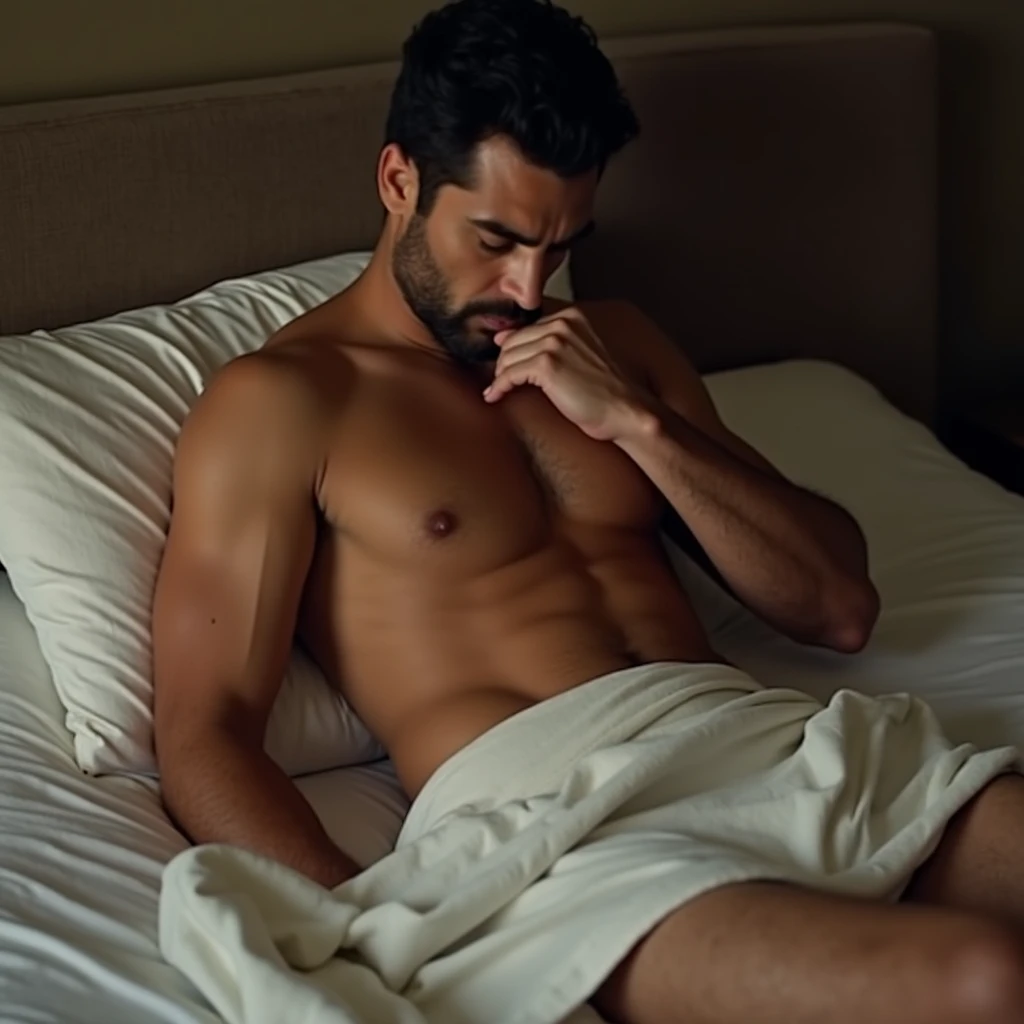 Oscar Piastri naked in bed stroking his cock