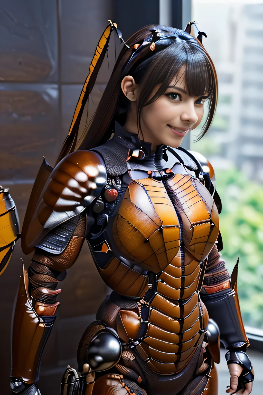 (high resolution,masterpiece,best quality,extremely detailed CG, anime, official art:1.4), realistic, photo, amazing fine details, all intricate, gloss and shiny,awesome many layers, 8k wall paper, 3d, sketch, kawaii, illustration,( solo:1.4), perfect female proportion,villainess, (fusion of dark brown cockroach and lady:1.4), (brown cockroach form lady:1.2), (brown cockroach lady:1.2), (fusion:1.2), (solo:1.4), (evil smile:1.2), muscular, abs, (cockroach brown exoskeleton bio insect suit:1.4), (cockroach brown exoskeleton bio insect armor:1.2), (brown transparency cockroach wing:1.4), (brown cockroach antennae:1.3),