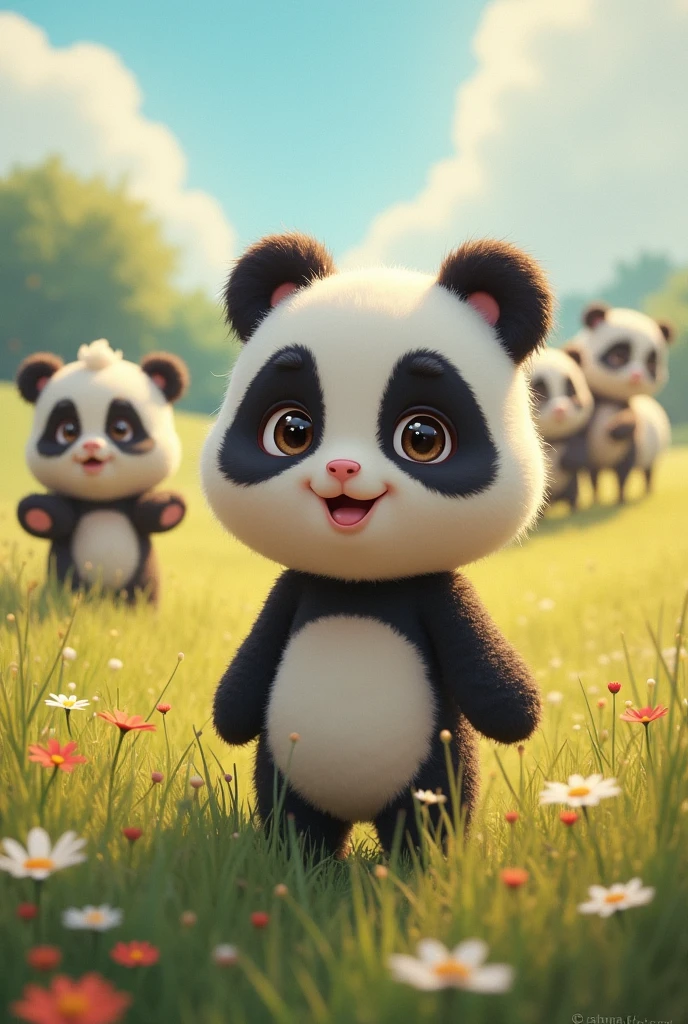 The girl drace is panda and bagrund cows