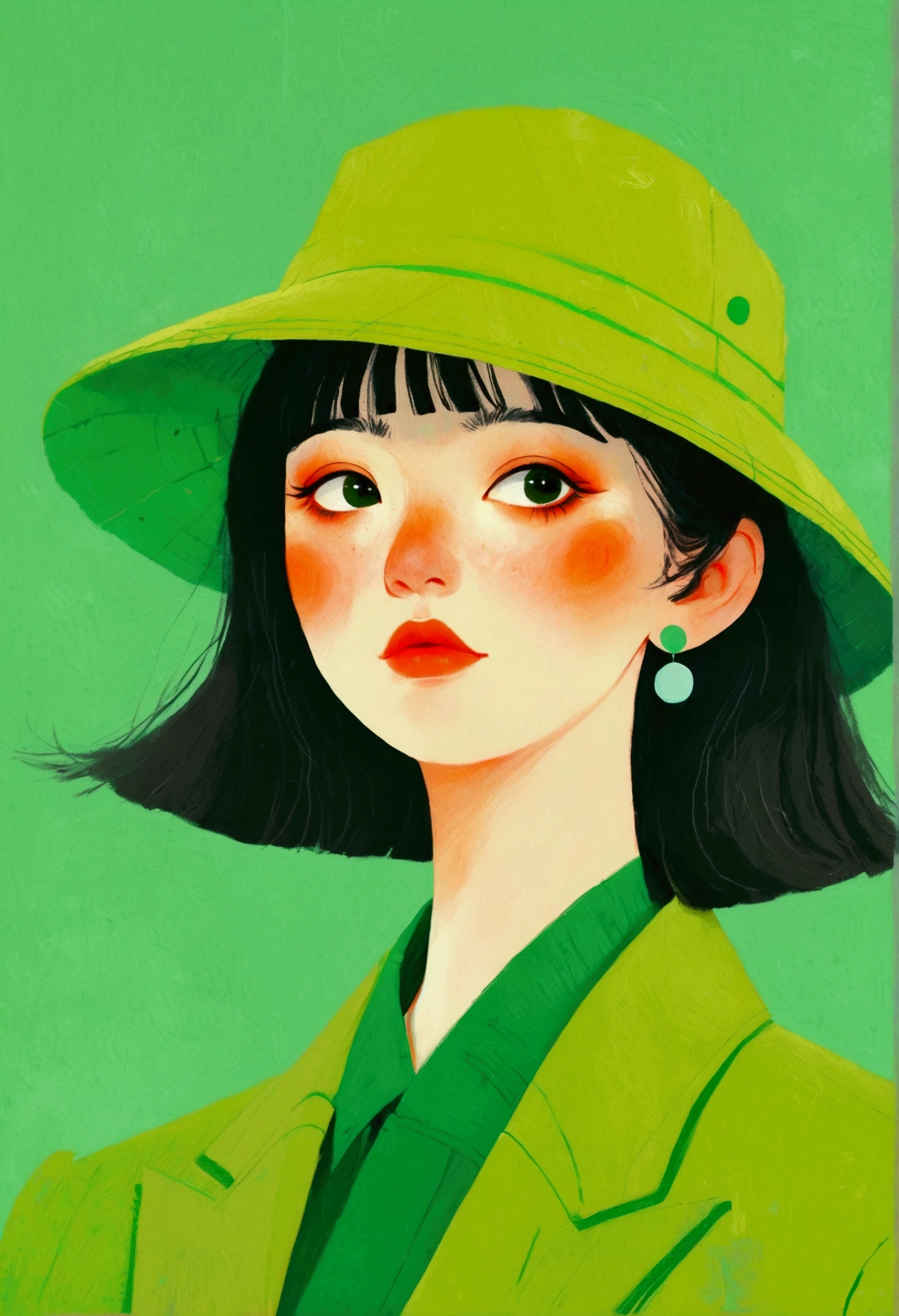 Man in a Green Hat Image、Woman in a Green Jacket Oil Painting, The Art of Mathematics by Li Song, cg social hot spots, The Art of Mathematics, Illustration style, Otto Schmidt, High-quality illustrations, Trending on artstration, A beautiful artistic illustration, Illustration Art, She is wearing a hat, Ilya Kuvshinov style, Lo-Fi Girl, The Art of Mathematics ilya kuvshinov