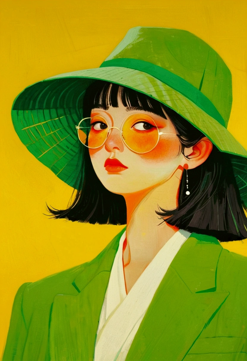 Man in a Green Hat Image、Woman in a Green Jacket Oil Painting, The Art of Mathematics by Li Song, cg social hot spots, The Art of Mathematics, Illustration style, Otto Schmidt, High-quality illustrations, Trending on artstration, A beautiful artistic illustration, Illustration Art, She is wearing a hat, Ilya Kuvshinov style, Lo-Fi Girl, The Art of Mathematics ilya kuvshinov