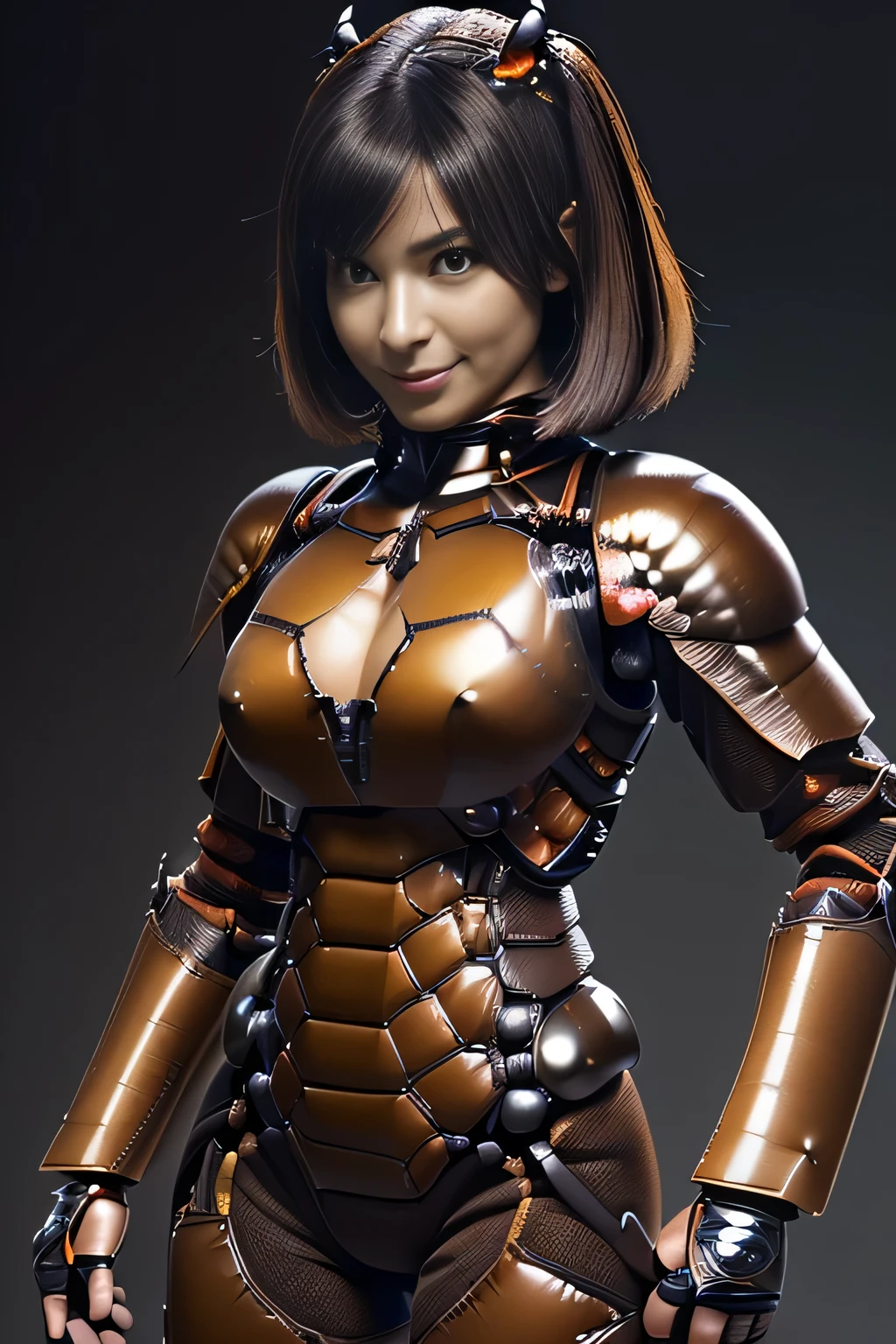 (high resolution,masterpiece,best quality,extremely detailed CG, anime, official art:1.4), realistic, photo, amazing fine details, all intricate, gloss and shiny,awesome many layers, 8k wall paper, 3d, sketch, kawaii, illustration,( solo:1.4), perfect female proportion,villainess, (fusion of dark brown cockroach and lady:1.4), (brown cockroach form lady:1.2), (brown cockroach lady:1.2), (fusion:1.2), (solo:1.4), (evil smile:1.2), muscular, abs, (cockroach brown exoskeleton bio insect suit:1.4), (cockroach brown exoskeleton bio insect armor:1.2), (brown transparency cockroach wing:1.4), (brown cockroach antennae:1.3),