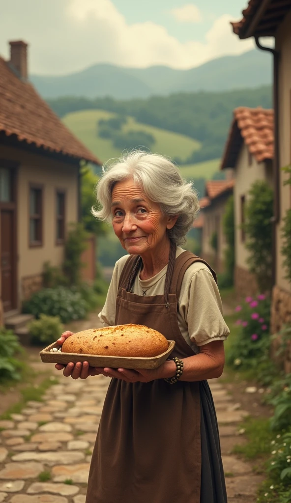 (Once upon a time, in a small village, lived a kind old woman who shared her food with everyone, even though she had very little