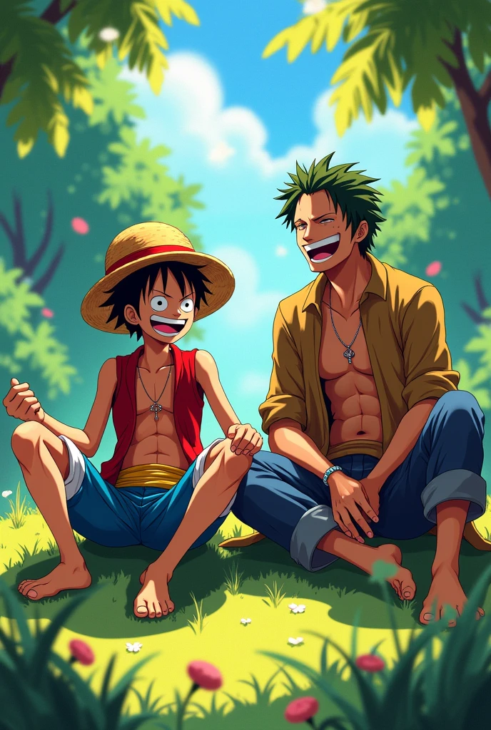 Luffy abraçando o zoro