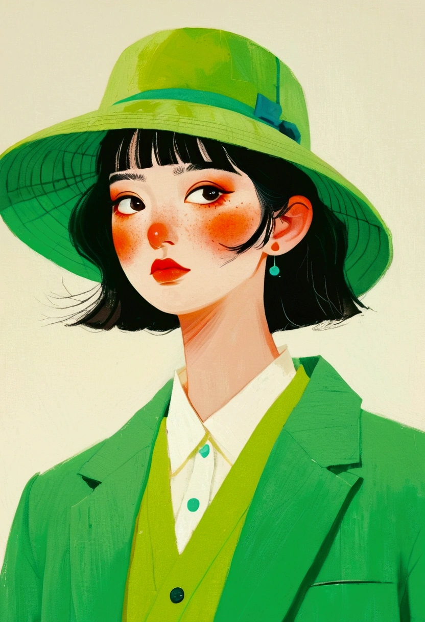 Man in a Green Hat Image、Oil painting of a person wearing a green jacket, The Art of Mathematics by Li Song, cg social hot spots, The Art of Mathematics, Illustration style, Otto Schmidt, High-quality illustrations, Trending on artstration, A beautiful artistic illustration, Illustration Art,Wearing a hat, Ilya Kuvshinov style, Lo-Fi Girl, The Art of Mathematics ilya kuvshinov