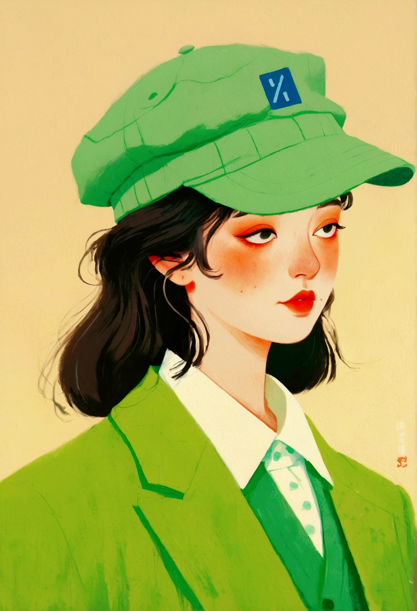 artist,Man in a Green Hat Image、Oil painting of a person wearing a green jacket, The Art of Mathematics by Li Song, cg social hot spots, The Art of Mathematics, Illustration style, Otto Schmidt, High-quality illustrations, Trending on artstration, A beautiful artistic illustration, Illustration Art,Wearing a hat, Ilya Kuvshinov style, Lo-Fi Girl, The Art of Mathematics ilya kuvshinov