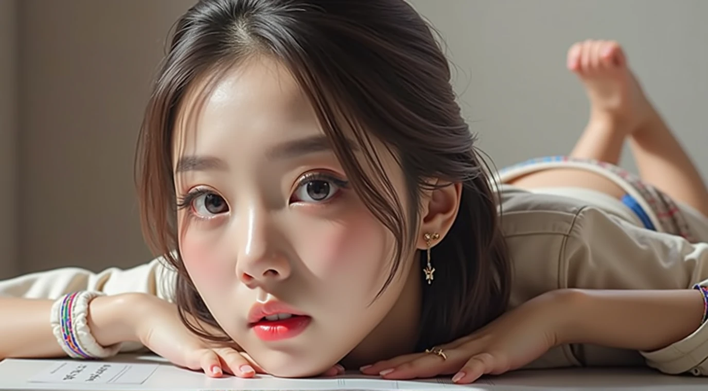 master part, Best Quality, (realist, fotorrealist:1.37), 8k, an extremely delicate and beautiful, Amazing, good detail, official art, absurdities,news presenter, Incredibly absurd, huge file size, ultra detailed, extremely detailed, Beautiful detailed, olhos e rosto extremely detaileds, beautiful detailed eyes, light on the face, NSFW, 1 girl, looking at the viewer, (Perfect female figure), thin waist, (Kpop idol), (Aegyo Will:1), whole body, very big breasts, standing, School uniform, plaid skirt, gola shirt, diaphragm, blossomed, open clothing, , Stripe, feminine expressions, ulzzang-6500-v1.1