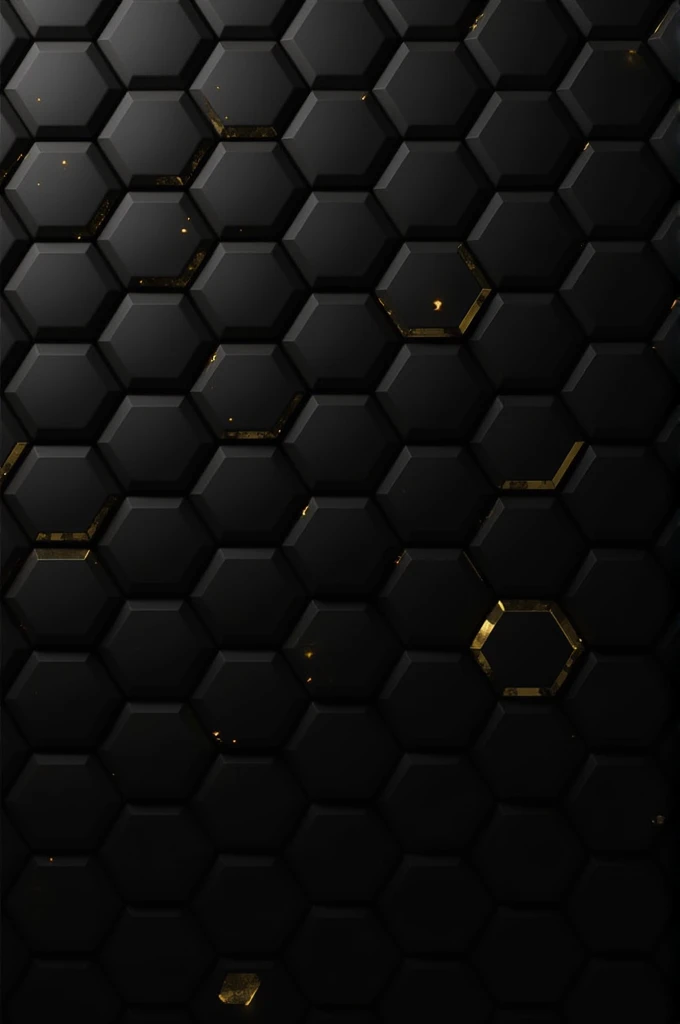 The prompt describes creating a wallpaper featuring a pattern of dark, matte black hexagons. Some of these hexagons have subtle golden edges, adding a sense of depth and luxury to the design. The hexagons are arranged in a seamless, interconnected manner, covering the entire canvas.