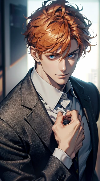 (best quality,4k,8k,highres,masterpiece:1.2),ultra-detailed,(realistic,photorealistic,photo-realistic:1.37),1 man,31 years old,mature man,very handsome,without expression,smile,short grey b
Orange hair,blue eyes,penetrating gaze,perfect face without errors,imposing posture,businessman,office background,cinematic lighting,hdr image