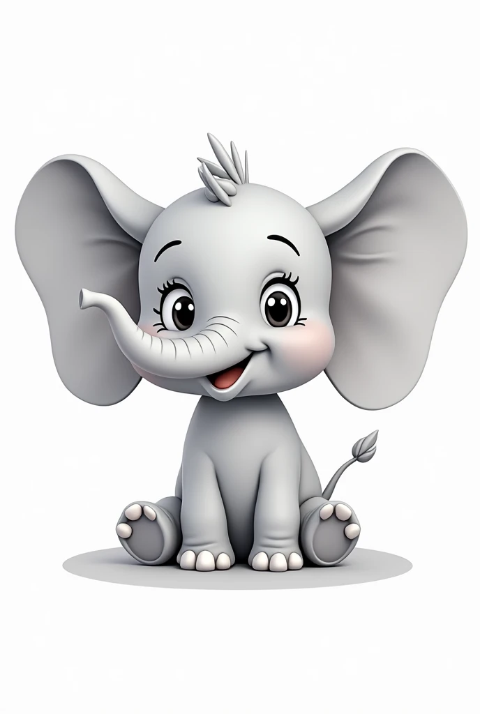 Create a playful, cartoon-style image of a happy elephant with large ears and a friendly smile. The elephant is shown in two versions: a colored version in soft grey tones, and a black-and-white, connect-the-dots version for children to complete. The connect-the-dots version should include numbered dots outlining the elephant's body, ears, trunk, and legs.