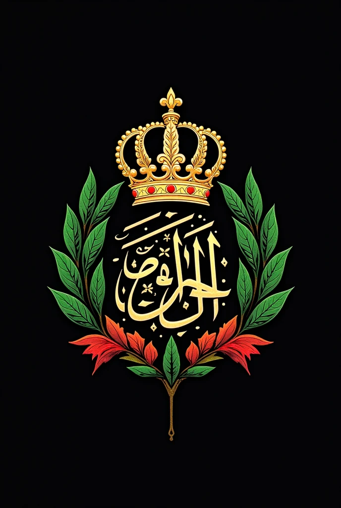 Generate a flag with a black background the colours gold white and green with the tajik crown and iranian style allahu akbar