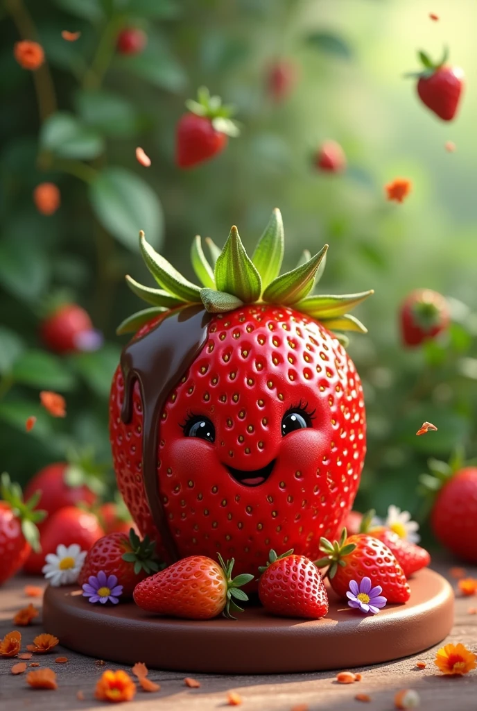 animated image of a strawberry with chocolate and flowers that says tuttifruits fruit arrangements