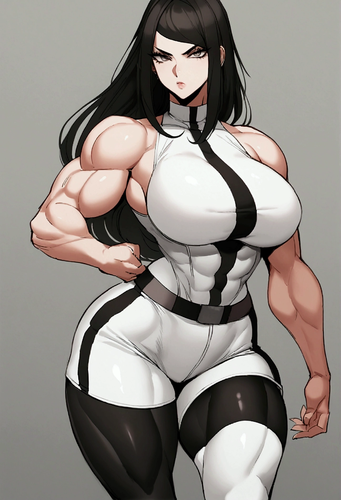 1 garota, cabelo em dois tons, preto por cima, branco na parte inferior 1 gilr, ,perfect anatomy girl muscular girl toned body girl large breasts girl thick girl angry girl best quality girl black hair girl olhos amarelos girl pale girl pale girl,lindo woman brunette, muscular, vestindo leggings curtas com, Meias pretas, cabelo curto, lindo eyes, lindo, olhos amarelos, camisa branca, jaqueta de couro preta, Shorts, legging branca curta, beco escuro cidade meia-calça preta, cabelo em dois tons, preto por cima, branco na parte inferior