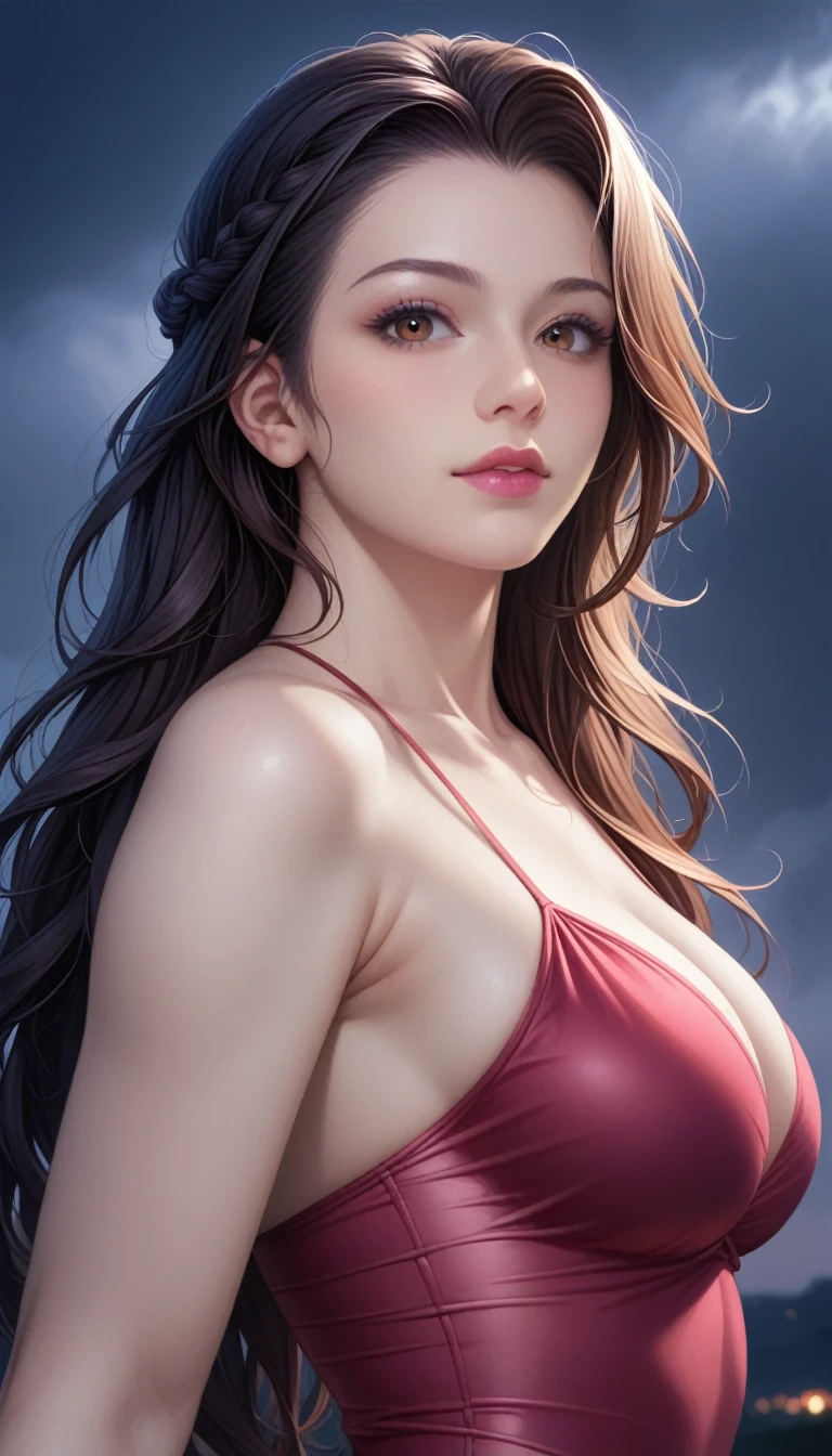 score_9, score_8_superior, score_7_superior, High-resolution CG illustration,A masterpiece in 32K resolution,Highest quality,it is really amazing,Very detailed,Ultra-high resolution,Ultra-realistic,Realistic,Increased depth of field,Cinematic lighting,
Sexy mature Japan woman,
Straight long hair with black hair,Ultra-detailed and beautiful face,Calm and gentle look,Beautiful brown eyes,Translucent white skin,Realistic skin texture,Great proportions,
Elegant red swimsuit,
Simple design,Chic color scheme based on red,Detailed fabric texture,
(Dark overcast sky on a dull night:1.1),(Dark clouds filling the sky:1.1),Thundercloud,Coastline at night,Stormy seas,delay々A desolate sandy beach that continues,
Beautiful back view,