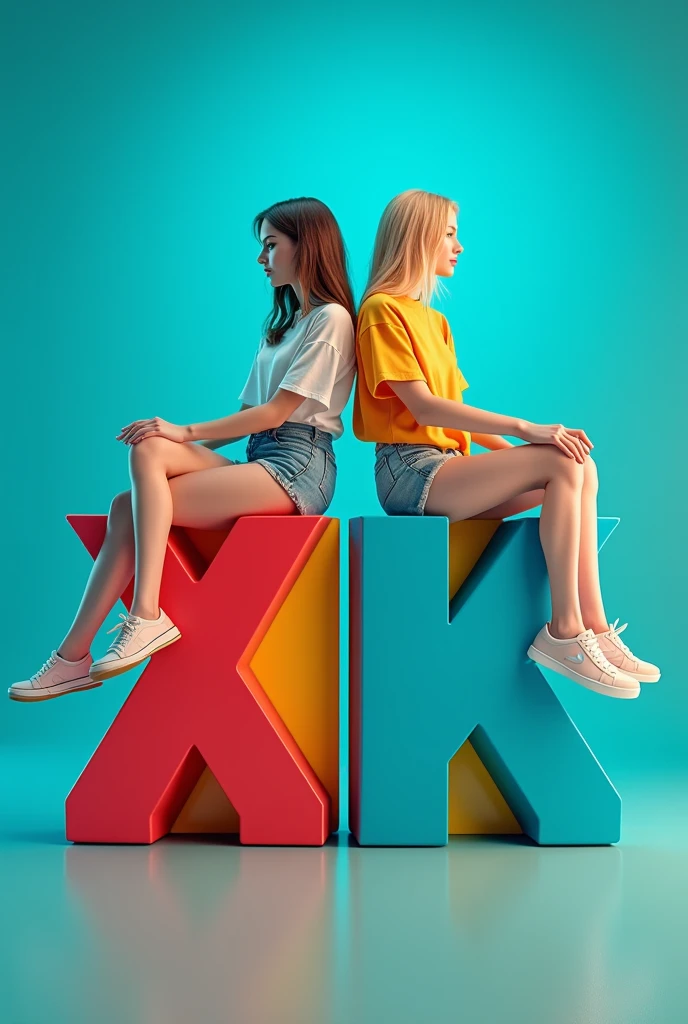 LET THE BACKGROUND BE TURQUOISE. WRITE "CILGIN" WITH 3D LOGO. WRİTE "KIZLAR " WİTH 3D LOGO.LET A BRUNETTE GIRL AND A BLONDE GIRL SIT ON THE NAME.  LET IT BE BLUE, RED, GOLD AND WHITE, LET IT BE BRIGHT.
ALLOW DIMMED LIGHTS TO REFLECT FROM BELOW.