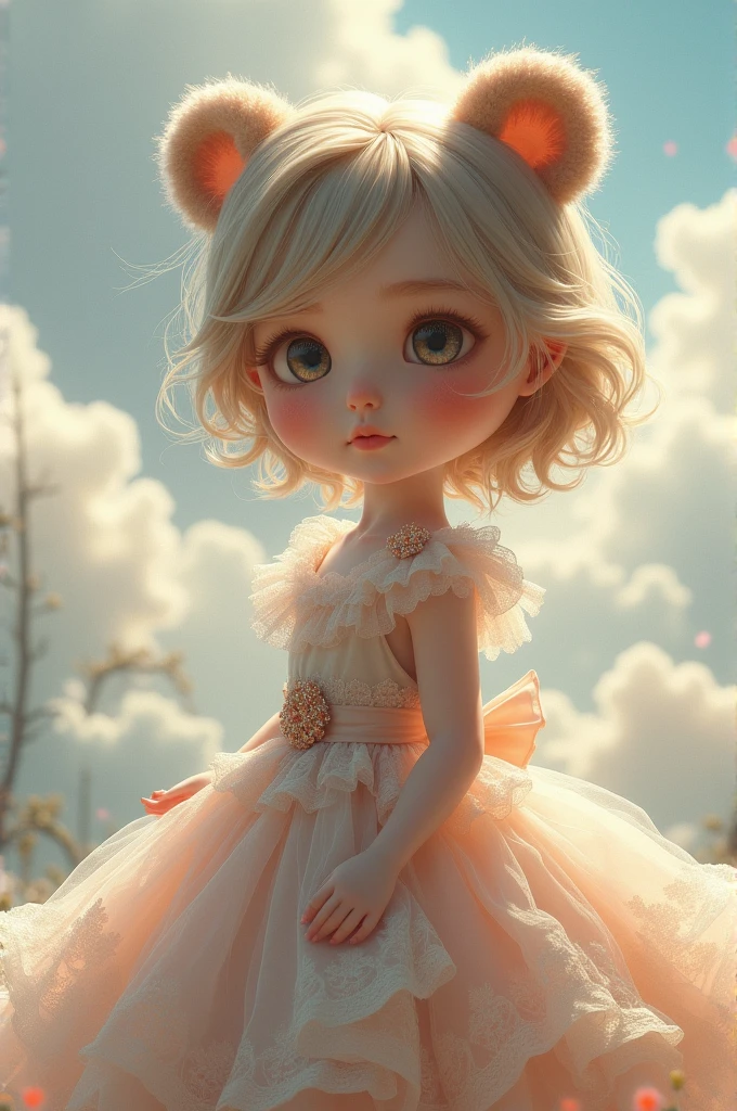 A girl with bear ears and a beautiful dress