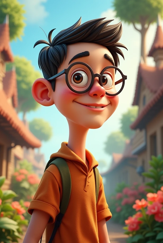25 year old man with glasses no facial hair short thin hair stocky build disney style character