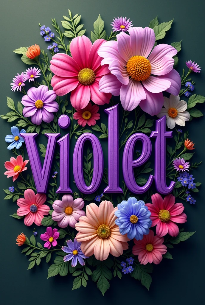Image that says violet surrounded by flowers in a creative way