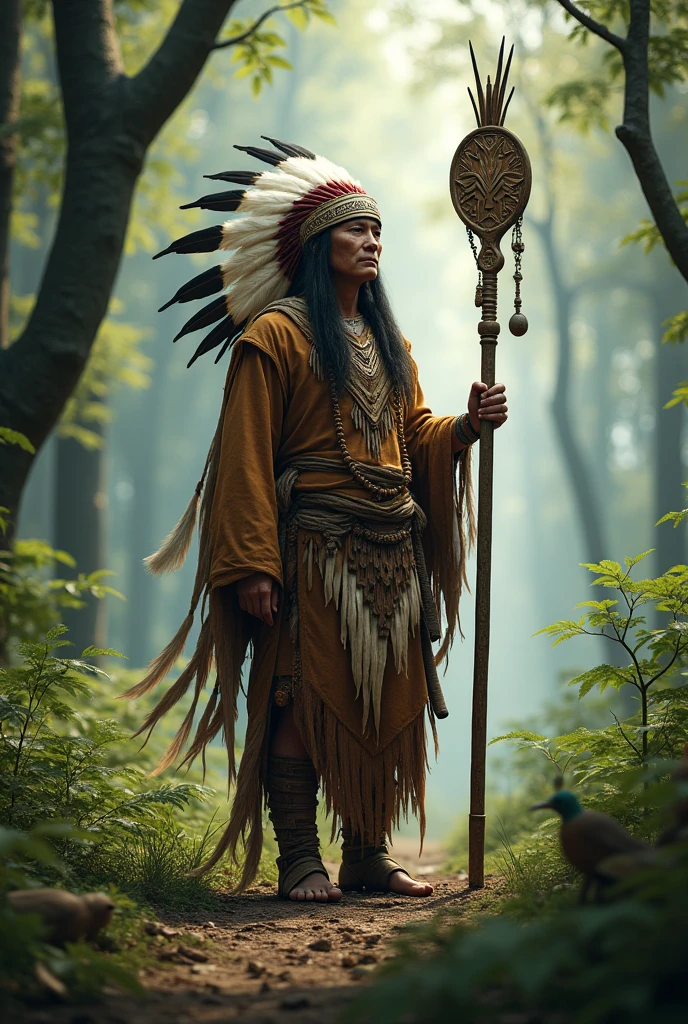 Native American with a pact with Mother Nature  br newest
Using magic
With a staff
